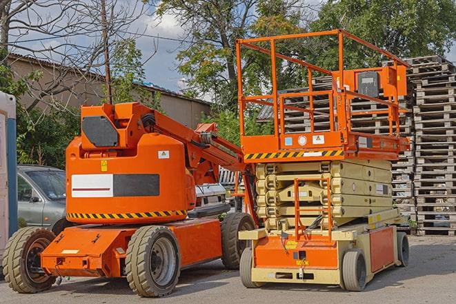 forklift moving crates in a large warehouse in Montebello CA